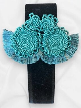 Blue Beaded Fan Earrings